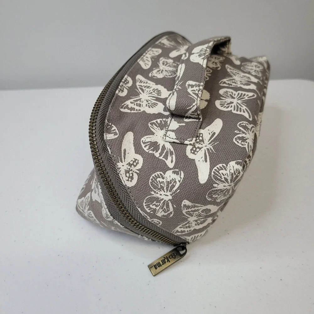 Karma Gifts Butterfly Canvas Cosmetic Bag Grey White Travel‎ Toiletry Pouch
